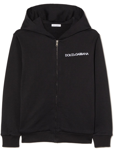 Dolce & Gabbana Kids' Logo-embroidered Zip-up Hoodie In Black