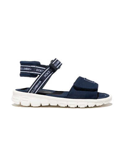 Dolce & Gabbana Kids' Logo-print Touch-strap Sandals In Blue