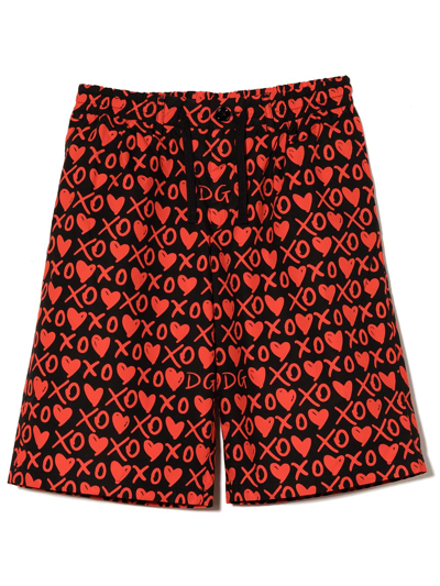 Dolce & Gabbana Kids Cotton Xo-print Shorts (8-12 Years) In Red