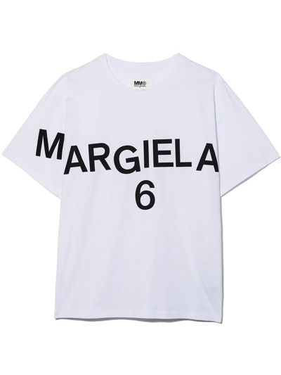 MARGIELA 6 ホワイト Tシャツ キッズ　16Y Kids White Printed Logo T-shirt by MM6 Maison Margiela | SSENSE