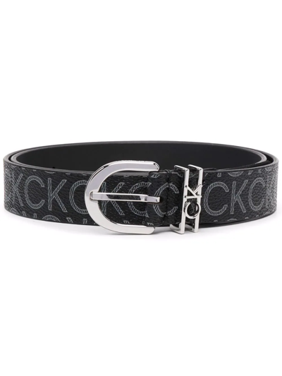 Calvin Klein Must Loop Monogram-logo Belt In Black
