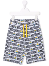 Moschino Kids White Bermuda With All-over Minions And Logo Print In White
