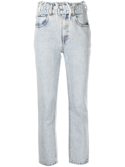 Alexander Wang Belted Frayed Straight-leg Jeans In Pebble Bleach