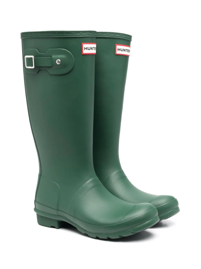 Hunter Kids' Original Logo-patch Wellies In Green