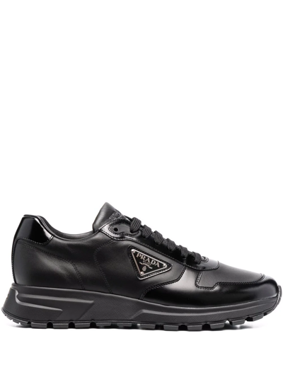 Prada Downtown Nappa Leather And Nylon Sneakers In Black