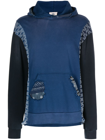 Alchemist Patchwork Detail Cotton Hoodie In Blue