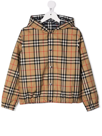 Burberry Kids' Reversible Hooded Check-pattern Jacket In Blue