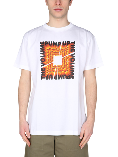 Marcelo Burlon County Of Milan Pump Up The Volume Slogan T-shirt In White/orange