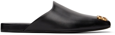 Balenciaga Cosy Bb-plaque Leather Backless Loafers In Black