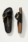 Birkenstock Madrid Slide In Lacquered Leather With Large Buckle In Black