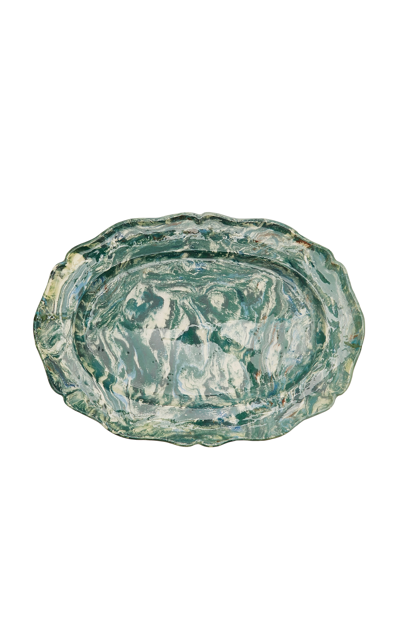 Moda Domus Oval Ceramic Platter In Green,blue