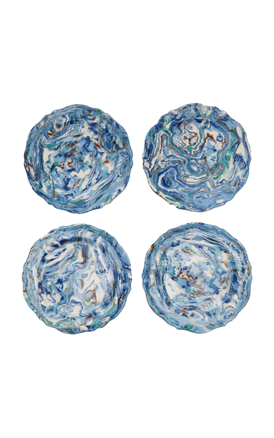 Moda Domus Set-of-four Ceramic Dinner Plates In Green,blue