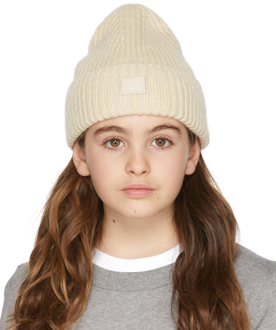 Acne Studios Kids Off-white Ribbed Wool Beanie In Neutral
