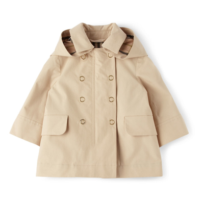 Burberry Baby Vintage Check Cotton Trench Coat In Beige