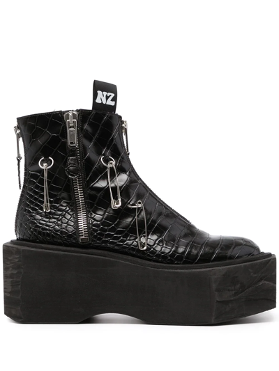 Natasha Zinko Ring Flatform Boots In Schwarz