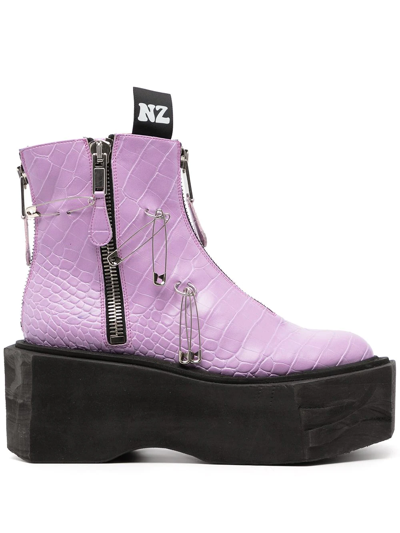 Natasha Zinko Ring Flatform Boots In Purple