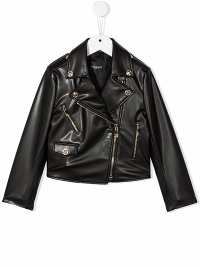 Versace Kids' Faux Leather Biker Jacket In Black