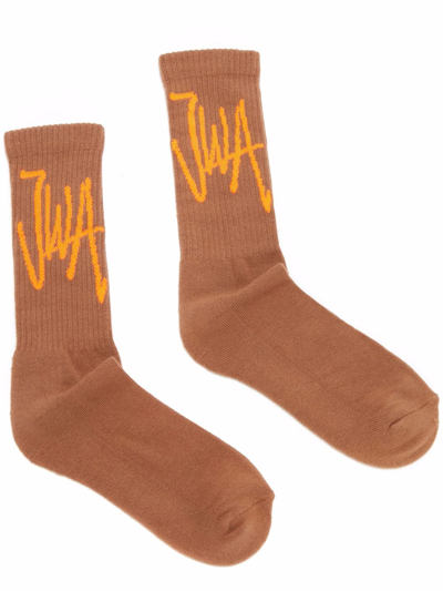 Jw Anderson Logo-intarsia Socks In Neutrals