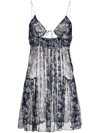 Dsquared2 Floral Silk Mini Dress In Blue