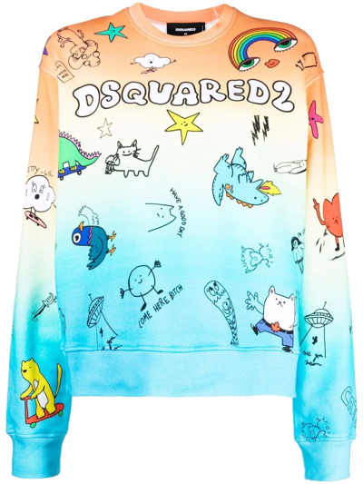 Dsquared2 Doodle Print Multicolored Crewneck Sweatshirt