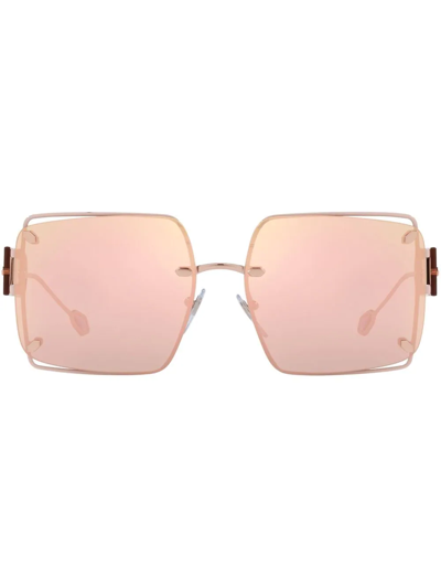 Bvlgari Bv6171 Square-frame Rose Gold-toned Metal Sunglasses In Pink