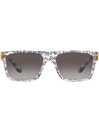 Dolce & Gabbana Graffiti-print Square-frame Sunglasses In Clear Gray