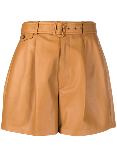 Polo Ralph Lauren Flared Leather Shorts In Neutrals