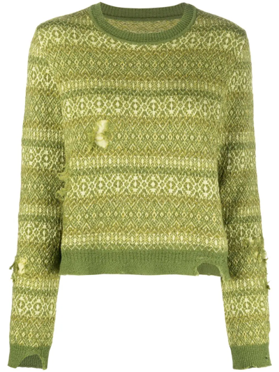 Maison Margiela Fair Isle Distressed-finish Jumper In Green