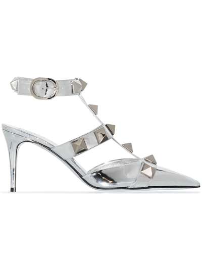 Valentino Garavani Roman Stud 80mm Leather Pumps In Silver