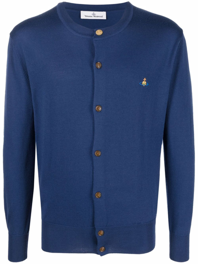 Vivienne Westwood Orb-embroidered Wool-knit Cardigan In Blue