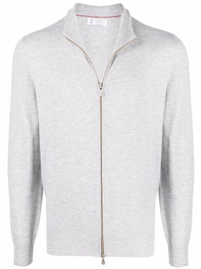 Brunello Cucinelli Zip-up Cashmere-silk Jumper In Grey