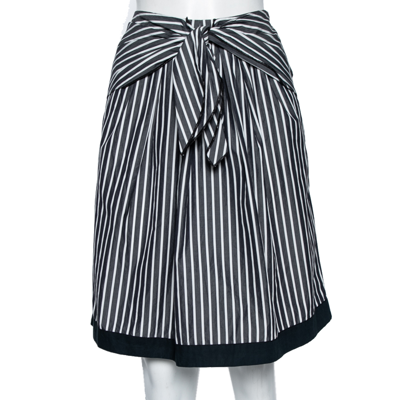 Pre-owned Love Moschino Grey Striped Cotton Front Tie Detailed Knee Length Skirt M