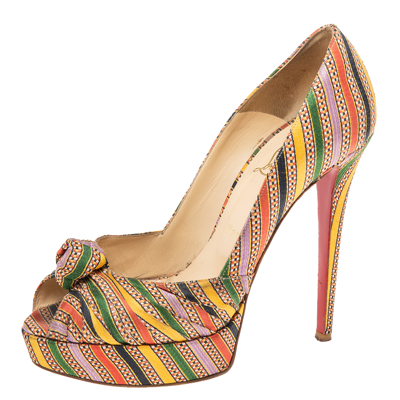 Pre-owned Christian Louboutin Multicolor Canvas Knotted Greissimo Platform Pumps Size 39
