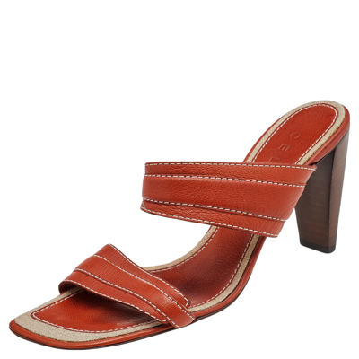 Pre-owned Celine Orange Leather Slide Sandals Size 39.5