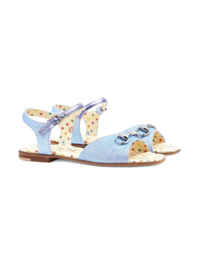 Gucci Babies' Horsebit Glitter-detail Sandals In Blue