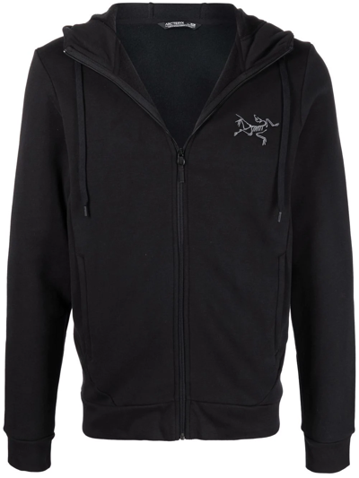 Arc'teryx Embroidered-logo Zip-up Hoodie In Black