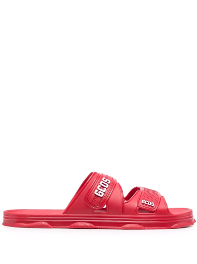 Gcds Logo Print Touch-strap Sliders In Red
