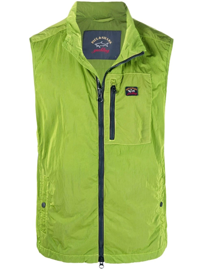 Paul & Shark Logo-patch Zip-up Gilet In Green