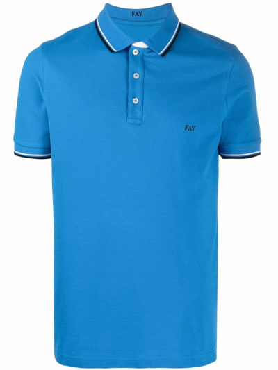 Fay Stripe Trimmed Logo Embroidered Polo Shirt In Blue