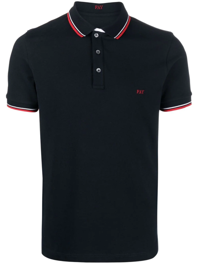 Fay Stretch Cotton Polo Shirt With Logo In Blue