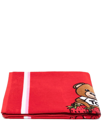 Moschino Kids' Teddy Bear-print Beach Towel In Red