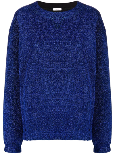 Oseree Lumiere Metallic Round-neck Sweatshirt In Blue