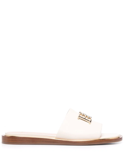 Bally 10mm Eloise Leather Slide Flats In Beige