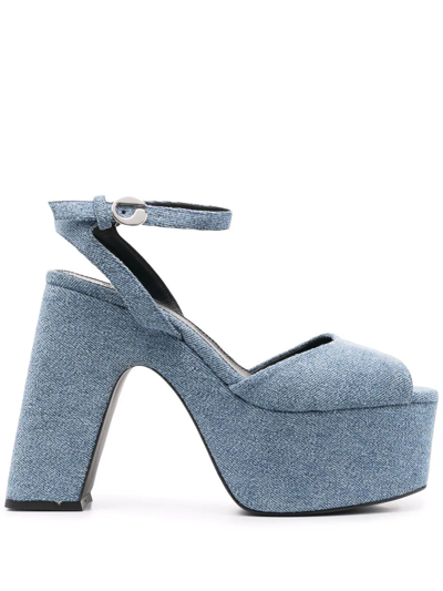 Coperni Bridge Denim Platform Sandals In Blue