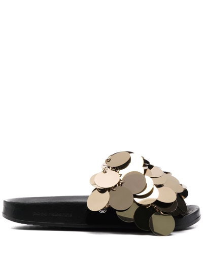 Paco Rabanne Disc-embellished Slides In Metallic