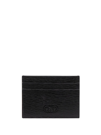 Ferragamo Gancini Leather Card Holder In Black