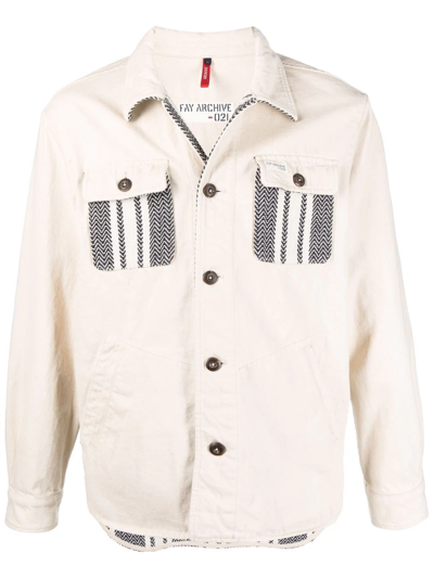 Fay Contrast-pocket Fitted Jacket In Beige