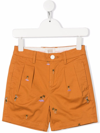 Scotch & Soda Kids' Embroidered Chino Shorts In Orange