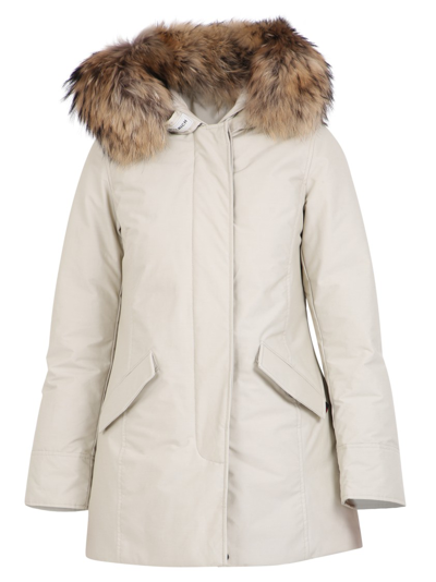 Woolrich Luxury Artic Racoon Parka Down Jacket In Light Grey