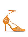 Bottega Veneta Stretch Square-toe Ankle-strap Mesh Pumps In Red